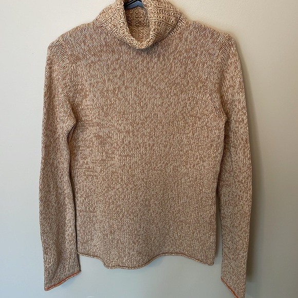 GAP Women’s Wool & Cotton Blend Beige & Cream Chunky Turtleneck Sweater Sz M - Picture 1 of 7